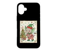Carcasa para iPhone 16 Plus Elefante Santa's Elf Christmas Tree Presents Retro Holiday