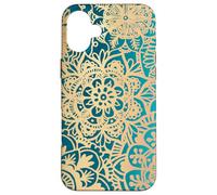 Carcasa para iPhone 16 Plus Elegante patrón de Flores Mandala Amarillo Verde Azulado