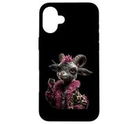 Carcasa para iPhone 16 Plus Elegante Retrato De Ovejas Moda Granja Animal Cordero Rosa Redondo