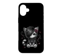 Carcasa para iPhone 16 Plus EMO Cat Rose Regalos góticos Amante de los Gatos Goth Girl Dark Kitty