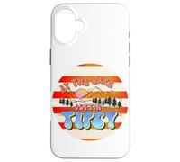 Carcasa para iPhone 16 Plus En el Lago, emborrachándose, Retro, de los 70, Mountain Sunset Camping