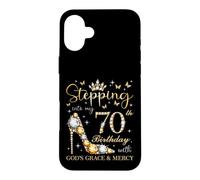 Carcasa para iPhone 16 Plus Entrando en mi 70 cumpleaños con la Gracia de Dios y el cumpleaños de la Misericordia