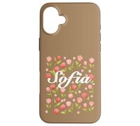 Carcasa para iPhone 16 Plus Escritura Cursiva Blanca Nombre Personalizado Flor de Primavera Sofía