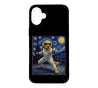 Carcasa para iPhone 16 Plus Esgrima Golden Retriever Art Fencer Dog