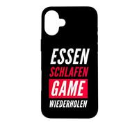 Carcasa para iPhone 16 Plus Essen SCHLAFEN Juego WIEDERHOLEN ALEMÁN FPS Gaming Regalo Gamer