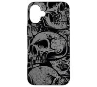 Carcasa para iPhone 16 Plus Estilo 90s Gris Negro Cráneos Tatuaje Tradicional Americano