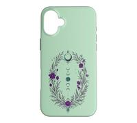 Carcasa para iPhone 16 Plus Fases Lunares Corona Botánica con Flores Violetas y Hojas