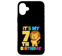 Carcasa para iPhone 16 Plus Fiesta temática de Safari de león de 7 años con Texto en inglés It's My 7th Birthday