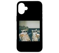 Carcasa para iPhone 16 Plus Foto Retro de Gatos con Cerveza Divertida, Divertida Fiesta de Gatos enfriados con Alcohol