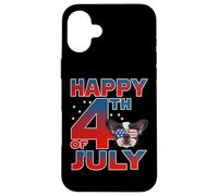 Carcasa para iPhone 16 Plus French Bulldog Dog American Flag Sunglasses Happy 4th July