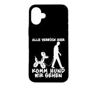 Carcasa para iPhone 16 Plus Funny Balloon Dog «Alle Verrück Hier Komm Hund Wir Gehen