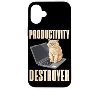Carcasa para iPhone 16 Plus Funny Cat Productivity Destroyer Dueño de Gato Humor Amante de los Gatos