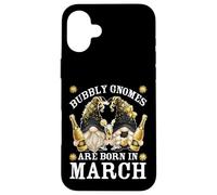Carcasa para iPhone 16 Plus Funny Champagne Birthday Gnomes For Women Are Born In March