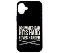 Carcasa para iPhone 16 Plus Funny Dad Vintage Papa Rock Metal Tambores Hits Music Gift