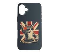 Carcasa para iPhone 16 Plus Funny DJ Cat Disco Sound Tech Headphone Music UK Flag