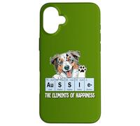 Carcasa para iPhone 16 Plus Funny Elements of Happiness Blue Merle Aussie Lover