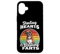 Carcasa para iPhone 16 Plus Funny Retro Vintage Stealing Hearts Farts Boxer Dog Lover