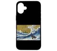 Carcasa para iPhone 16 Plus Funny Retro Vintage Surfing A Wave Newfoundland Dog Lover