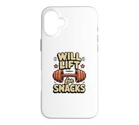 Carcasa para iPhone 16 Plus Funny Will Lift For Snacks Sarcástico Fitness Entrenamiento Citas