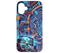 Carcasa para iPhone 16 Plus Futurista Cyberpunk PC Gamer y Retro Pixel Art RPG Fantasía