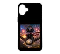 Carcasa para iPhone 16 Plus Gafas con diseño de Perro caniche Negro sobre águila Calva con Bandera Americana