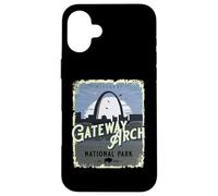 Carcasa para iPhone 16 Plus Gateway Arch National Park - Recuerdo Vintage de Vacaciones