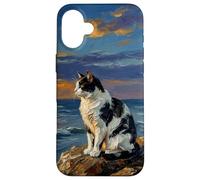 Carcasa para iPhone 16 Plus Gato de urraca Blanco y Negro al Atardecer