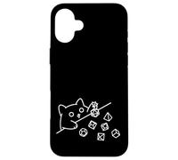 Carcasa para iPhone 16 Plus Gato Lanzando Dados Geometría Poliedro Línea Arte RPG Juegos