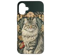 Carcasa para iPhone 16 Plus Gato Maine Coon Vintage Estilo William Morris