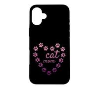 Carcasa para iPhone 16 Plus Gato Mamá Corazón Huellas Estéticas Lindas Patas Rosa