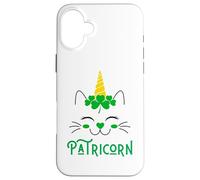 Carcasa para iPhone 16 Plus Gato Unicornio irlandés Lil Miss Caticorn Green para el Día de San Patricio