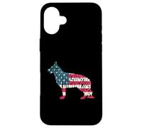 Carcasa para iPhone 16 Plus German Shepherd American Flag 4th of July Funny Dog Lover