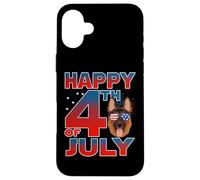 Carcasa para iPhone 16 Plus German Shepherd Dog American Flag Glasses Happy 4th of July