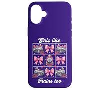 Carcasa para iPhone 16 Plus Girls Like Trains Too Cute Pink Bow Locomotora Coqueta