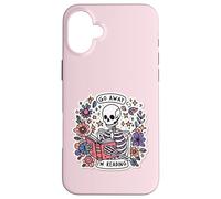 Carcasa para iPhone 16 Plus Go Away I'm Reading Funny Skeleton Book Lovers Bookish Skull