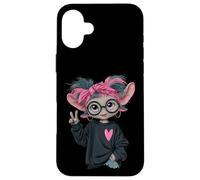 Carcasa para iPhone 16 Plus Goat Girl Big Sparkling Eyes Peace Sign Pop Graphic Juguetón