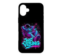 Carcasa para iPhone 16 Plus Gráfico de Astronauta Morado y Verde Azulado Just Vibing para Hombre