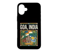 Carcasa para iPhone 16 Plus Gráfico de Viaje a la basílica de Goa, India, con Bandera