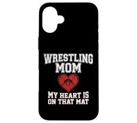 Carcasa para iPhone 16 Plus Gráfico de Wrestling Mom My Heart Is On That Mat
