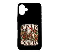 Carcasa para iPhone 16 Plus Gráfico navideño Retro de Farm Goat Merry Goatmas