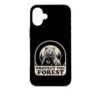 Carcasa para iPhone 16 Plus Gráfico Retro de la Naturaleza de un Oso Pardo Llamado Protect The Forest