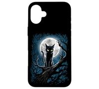 Carcasa para iPhone 16 Plus Guardián de la Luna Gato Celestial Luna Noche Mística Obra de Arte