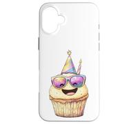 Carcasa para iPhone 16 Plus Happy Cupcake Party Hat Gafas de Sol Sweet Treat