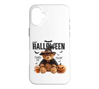 Carcasa para iPhone 16 Plus Happy Halloween Witch Teddy Bear Pumpkin Graphic