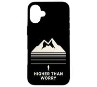 Carcasa para iPhone 16 Plus Higher Than Worry montaña Silueta senderista
