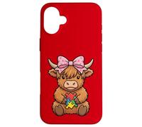 Carcasa para iPhone 16 Plus Highland Cow Autismo Puzzle Concientización Enseñar Niños Niñas