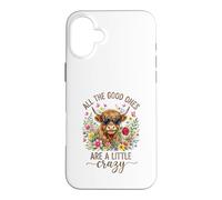 Carcasa para iPhone 16 Plus Highland Cow Crazy Quote Heart Gafas de Sol Floral