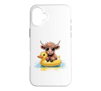 Carcasa para iPhone 16 Plus Highland Cow Duck - Flotador de Piscina para natación de Verano
