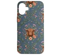 Carcasa para iPhone 16 Plus Highland Cow Thistle Floral Scottish Farm Animal Design
