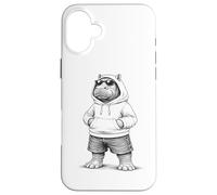 Carcasa para iPhone 16 Plus Hipopótamo Hip Hop con Capucha Y Gafas De Sol Swag Divertido